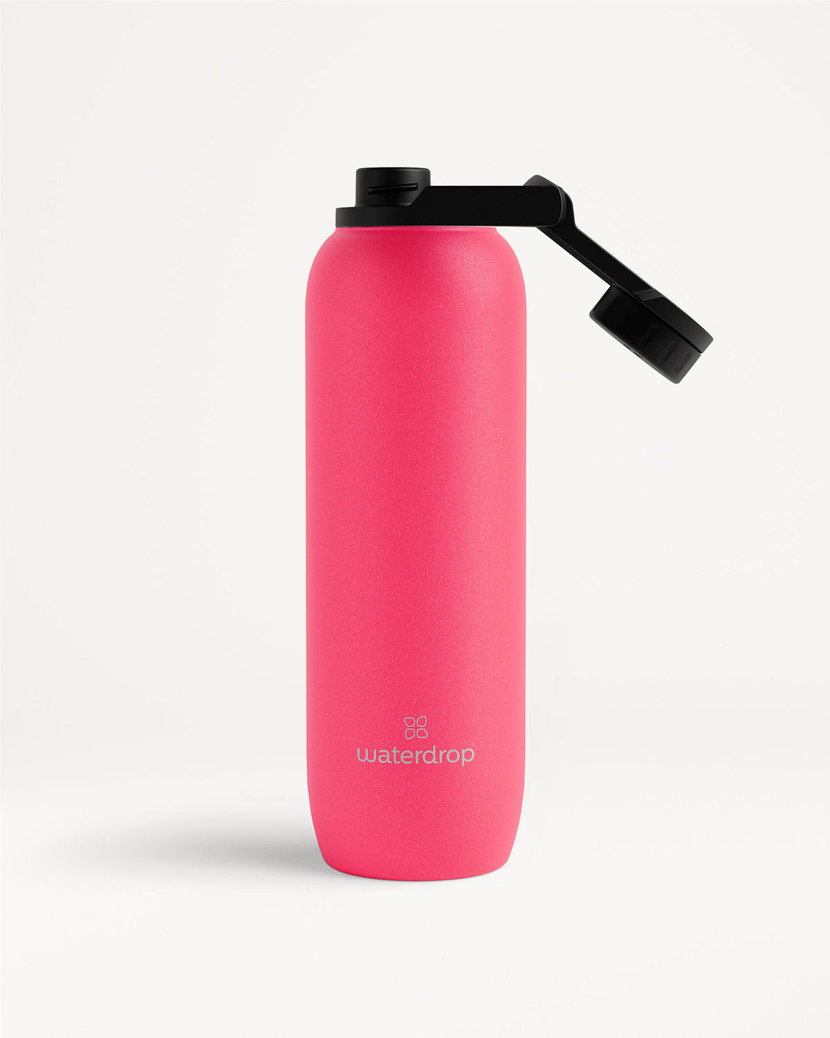 All-Purpose Thermo · Swing Lid Flasche mit schwarzem Deckel.