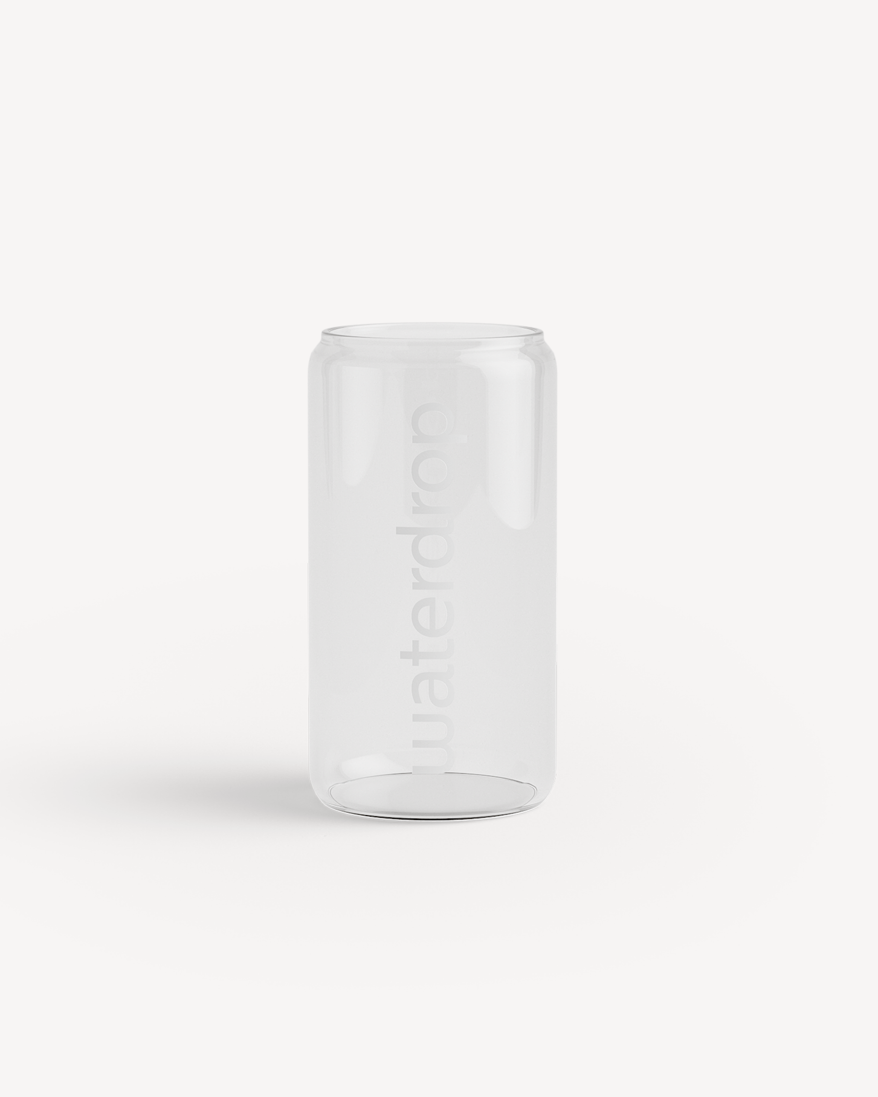 COLA Glass Can: Doppelt verglaster, transparenter Trinkbecher mit waterdrop Schriftzug.